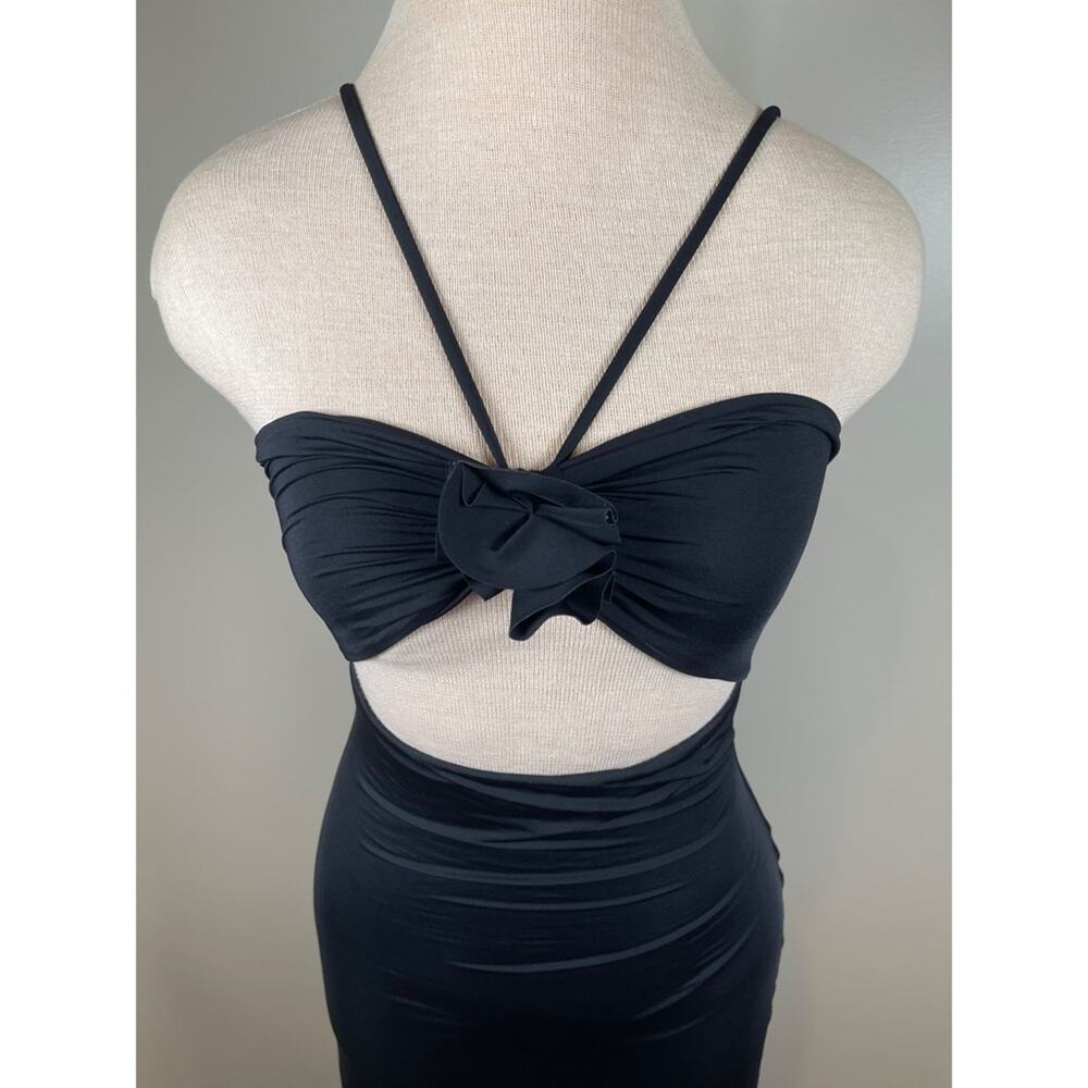 MAYGEL CORONEL Cenit Black Rosette Cutout Bodycon Maxi Dress One Size - Picture 4 of 8